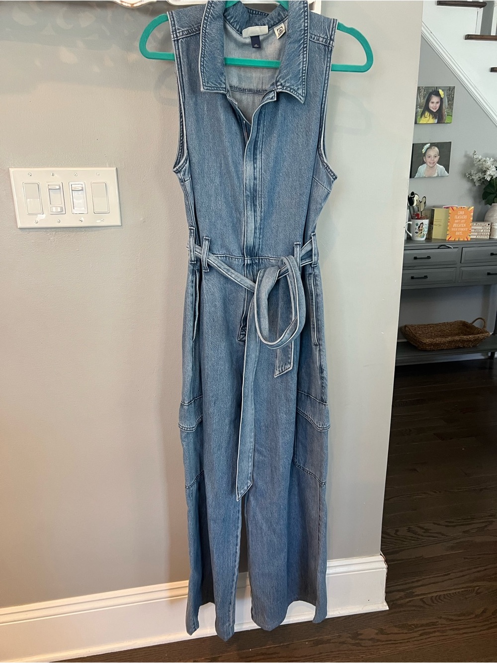 Sleeveless Denim jumpsuit  with Waist Tie